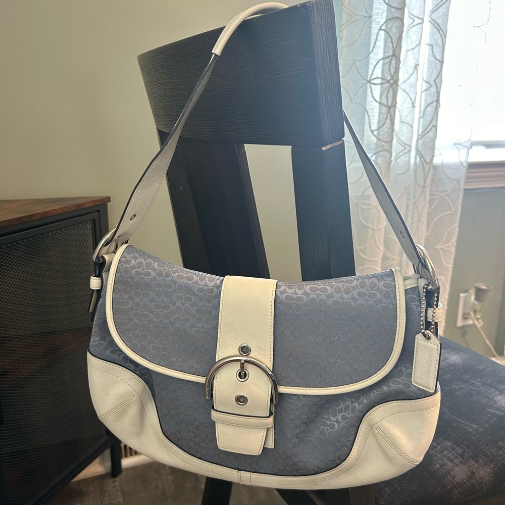 COACH Blue/White Mini Signature Canvas Buckle Shoulder bag w/ mini wallet